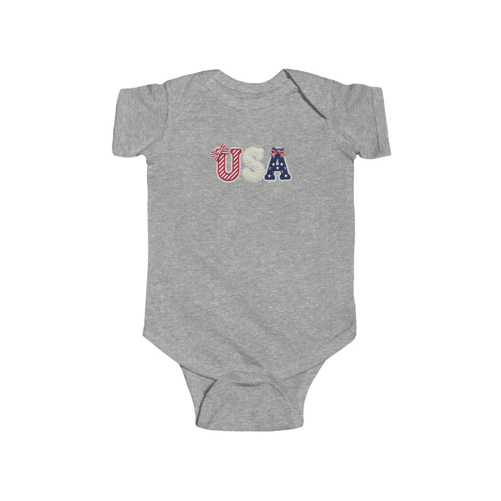 USA Baby Bodysuit — Patriotic Infant Onesie with Red, White & Blue Letters