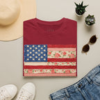 Patriotic Floral American Flag T-Shirt — Vintage Rose USA Tee for Fourth of July