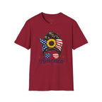 T-Shirt — Patriotic Sunflower Messy Bun (America)