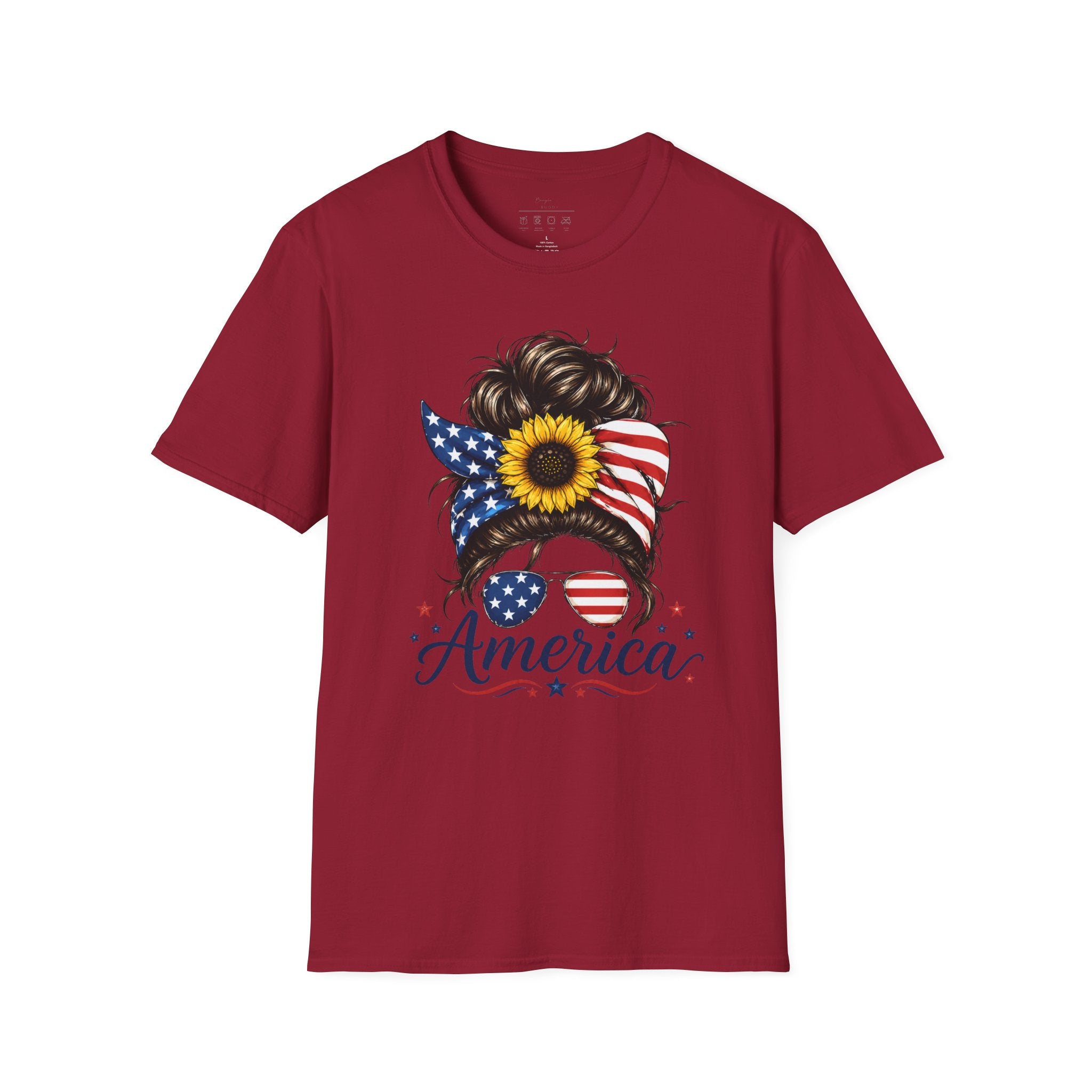 T-Shirt — Patriotic Sunflower Messy Bun (America)