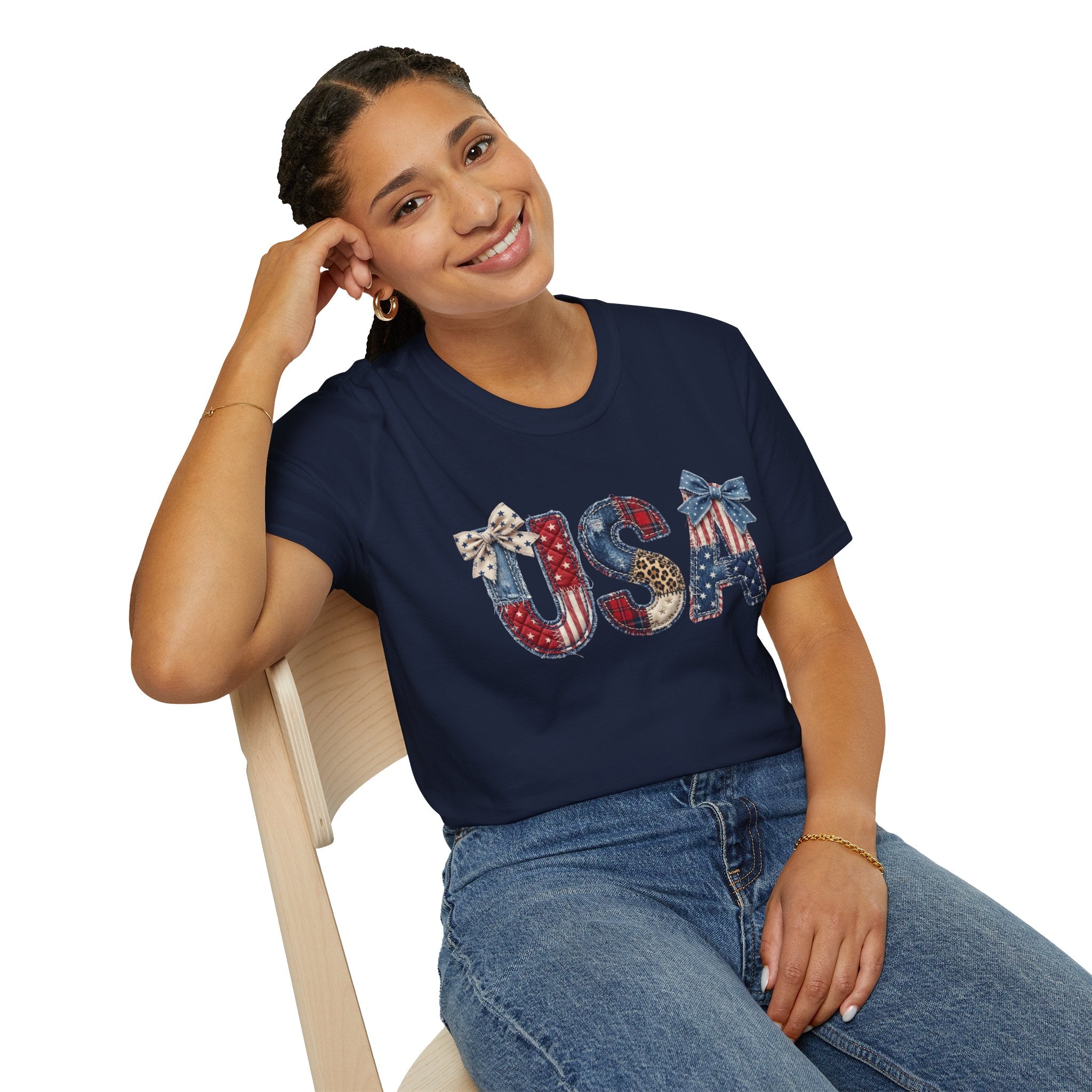 USA Distressed Flag Letters with Bows (4th of July) Tee shirt