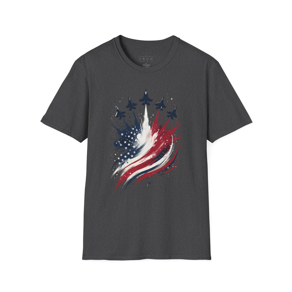 T-Shirt — Patriotic Jet Flyover with American Flag Splash