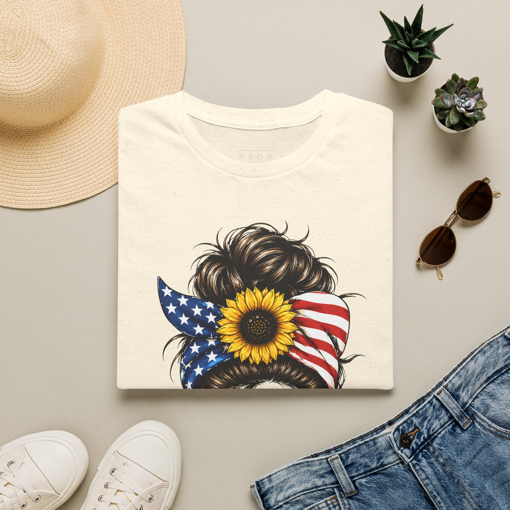 T-Shirt — Patriotic Sunflower Messy Bun (America)