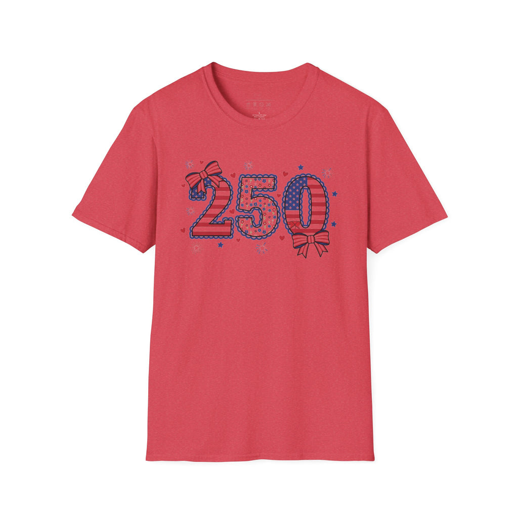 250 Patriotic T-Shirt — USA Flag Number Tee with Stars & Bows (Fourth of July)