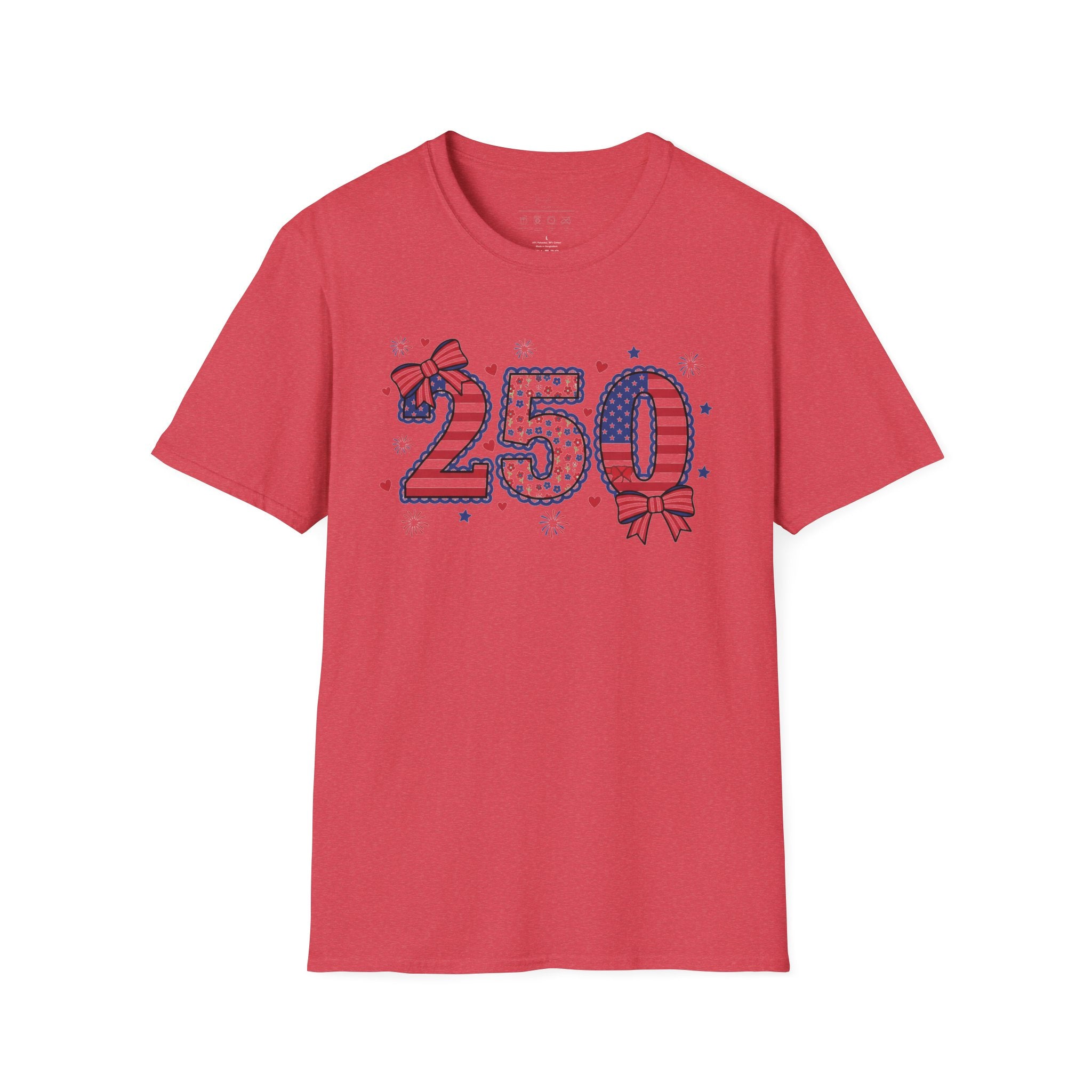 250 Patriotic T-Shirt — USA Flag Number Tee with Stars & Bows (Fourth of July)