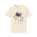 Butterfly Watercolor T-Shirt — Patriotic Red White Blue Floral Graphic