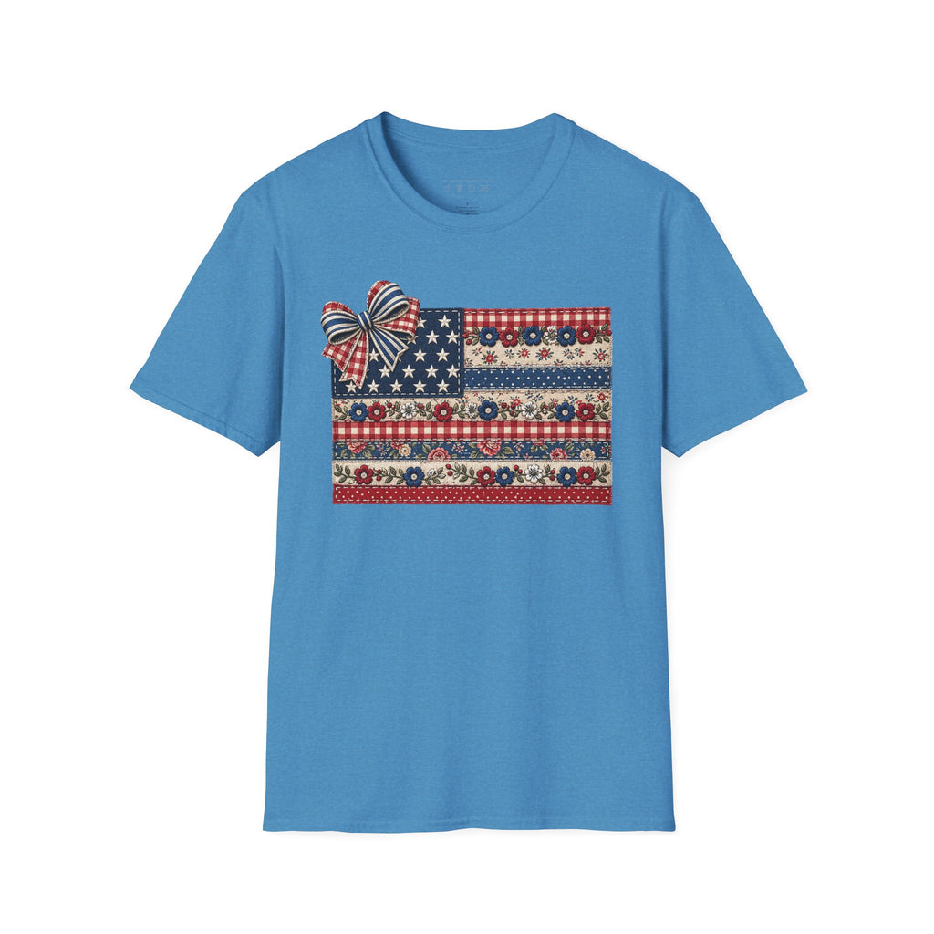 Patriotic Floral Flag T-Shirt — Americana Bow Stars & Stripes Top