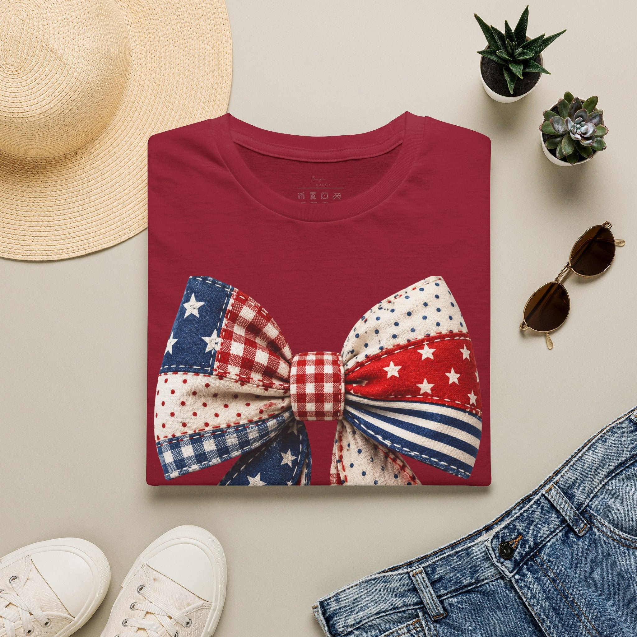 Patriotic Bow T-Shirt — Vintage American Flag Ribbon Tee