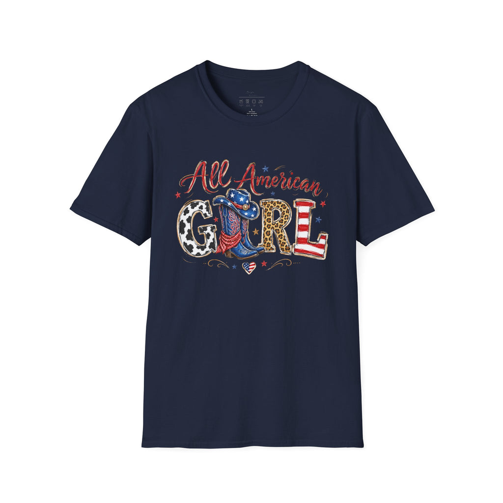All American Girl T-Shirt — Patriotic USA Leopard & Flag Graphic Tee