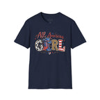 All American Girl T-Shirt — Patriotic USA Leopard & Flag Graphic Tee