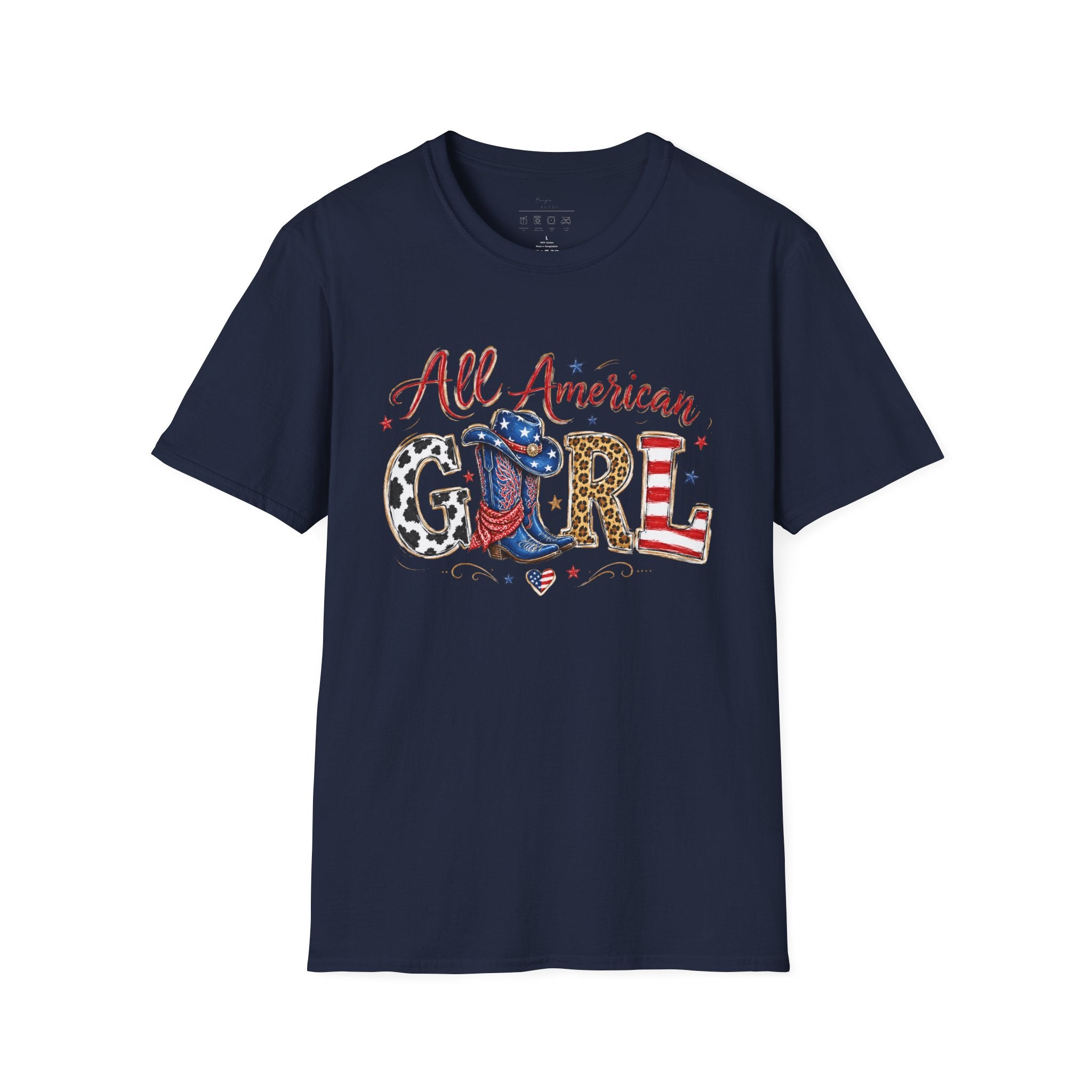 All American Girl T-Shirt — Patriotic USA Leopard & Flag Graphic Tee