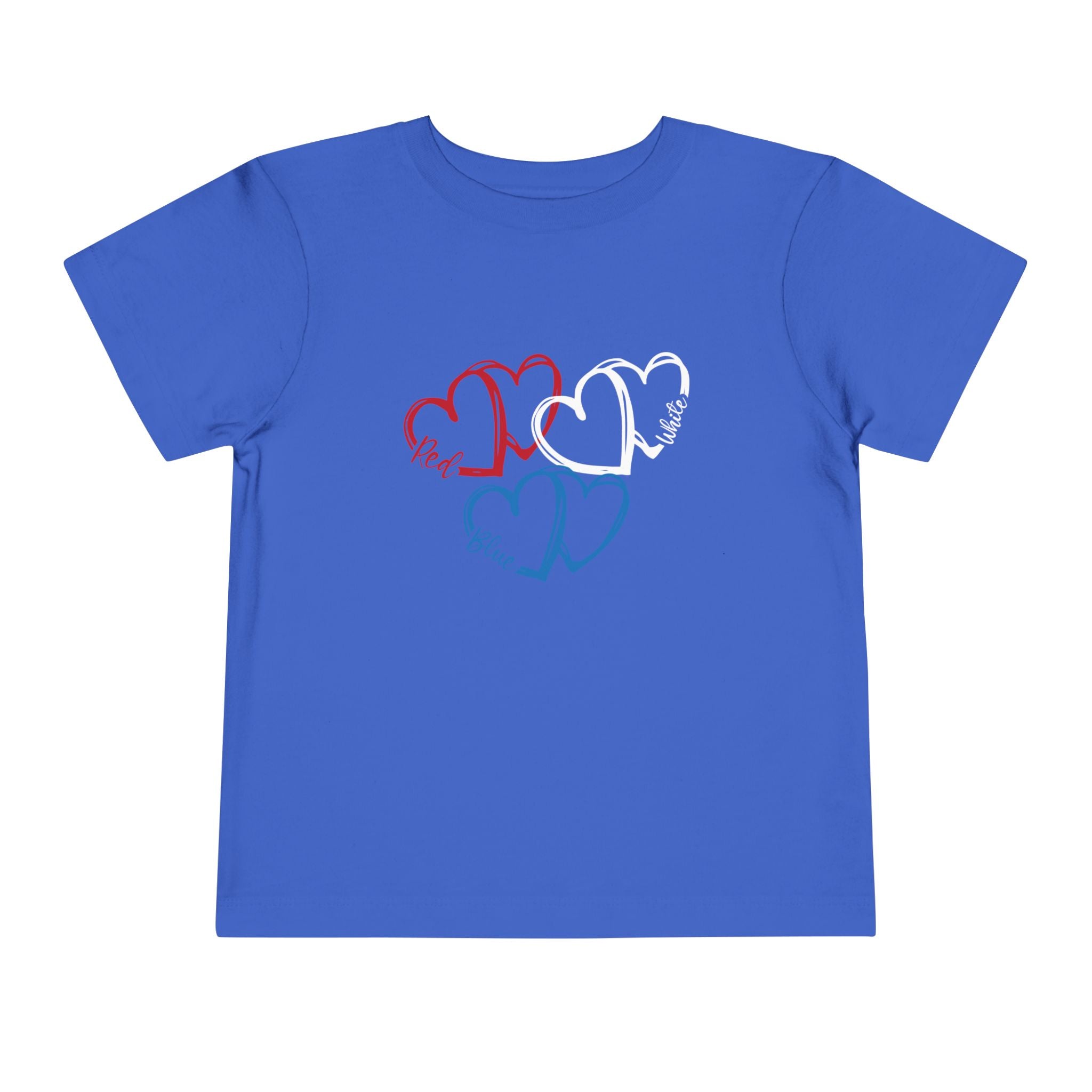 Toddler Tee — Red White Blue Heart Trio (Patriotic Kids Shirt)
