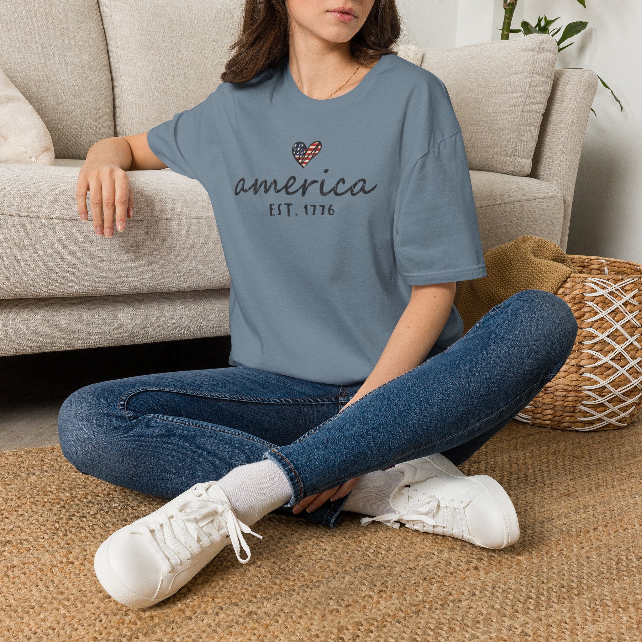 America Est. 1776 Heart T-Shirt — Patriotic USA Independence Day Tee