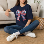 Patriotic Red White Blue Bow T-Shirt — 4th of July Americana Graphic Tee