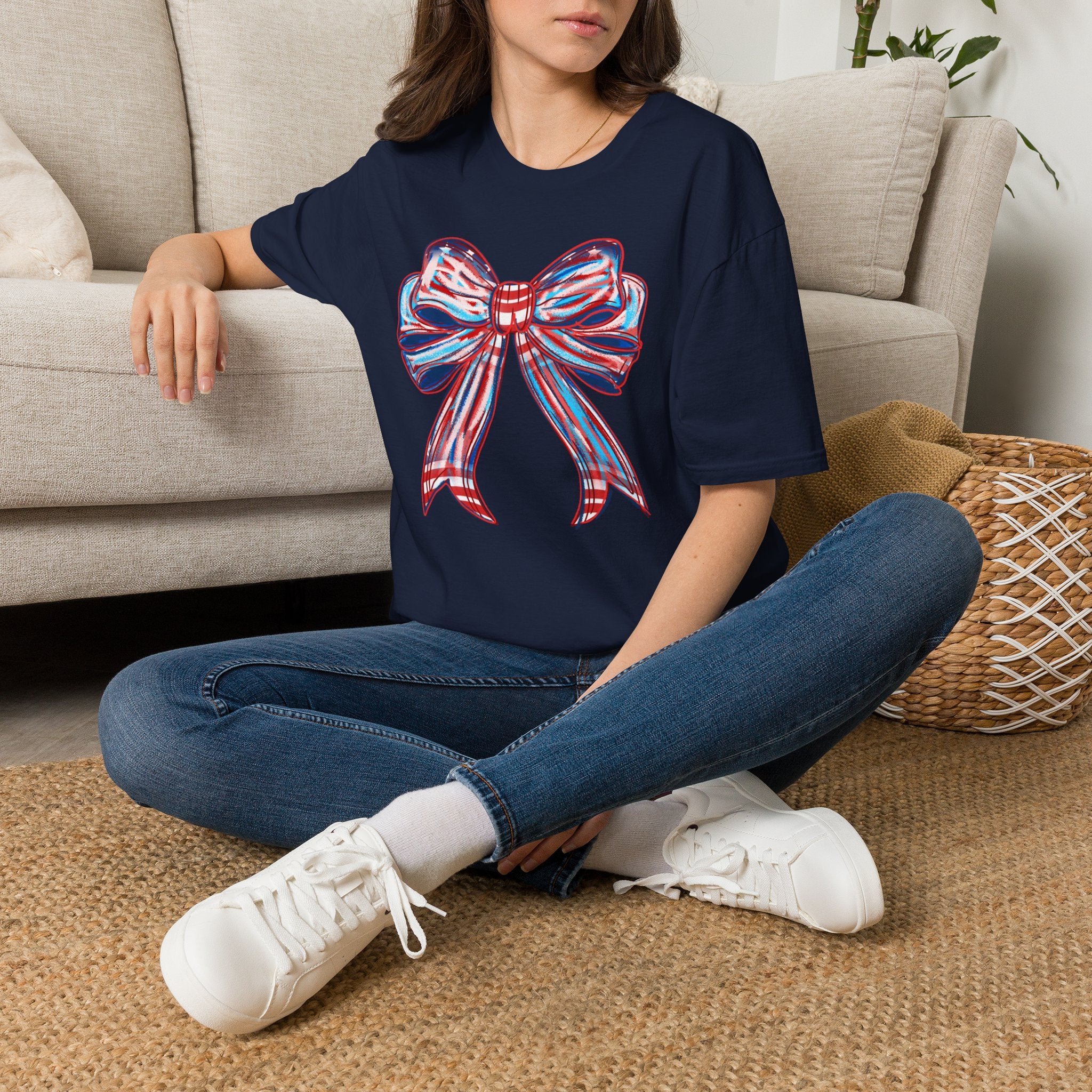 Patriotic Red White Blue Bow T-Shirt — 4th of July Americana Graphic Tee