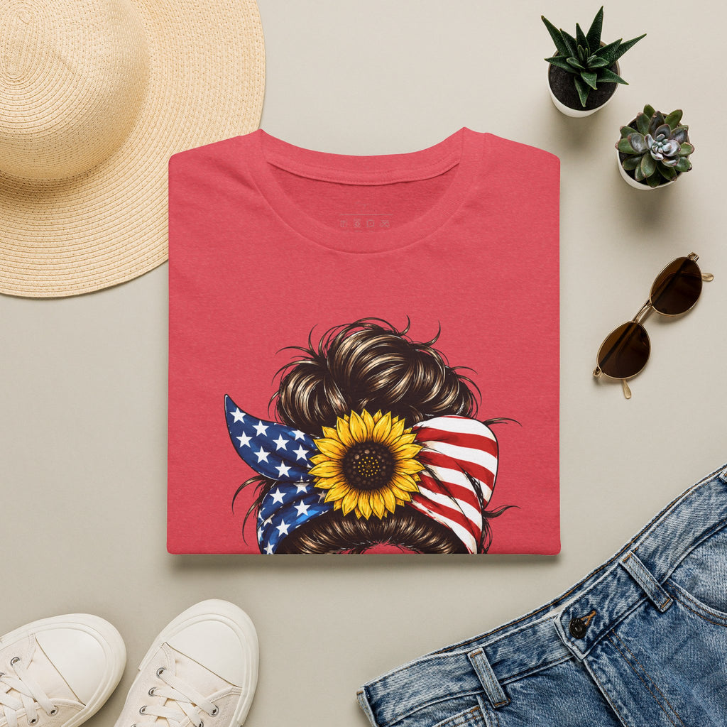 T-Shirt — Patriotic Sunflower Messy Bun (America)