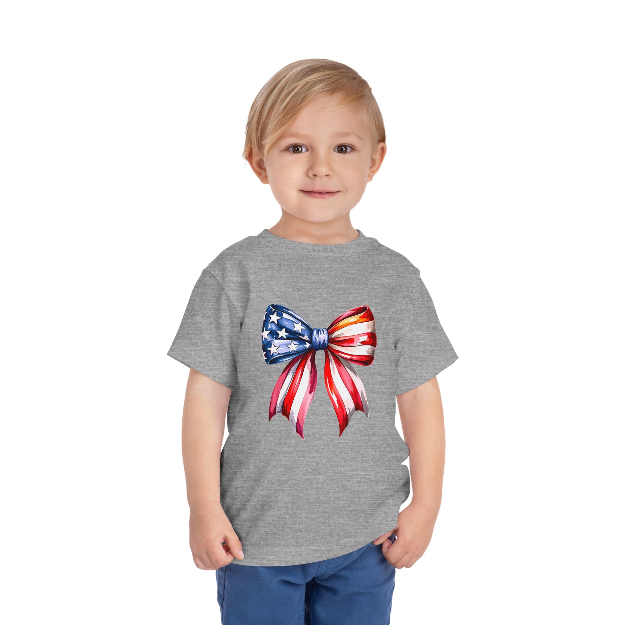 Toddler Tee — Patriotic American Flag Bow Graphic (4th of July Kids Shirt)