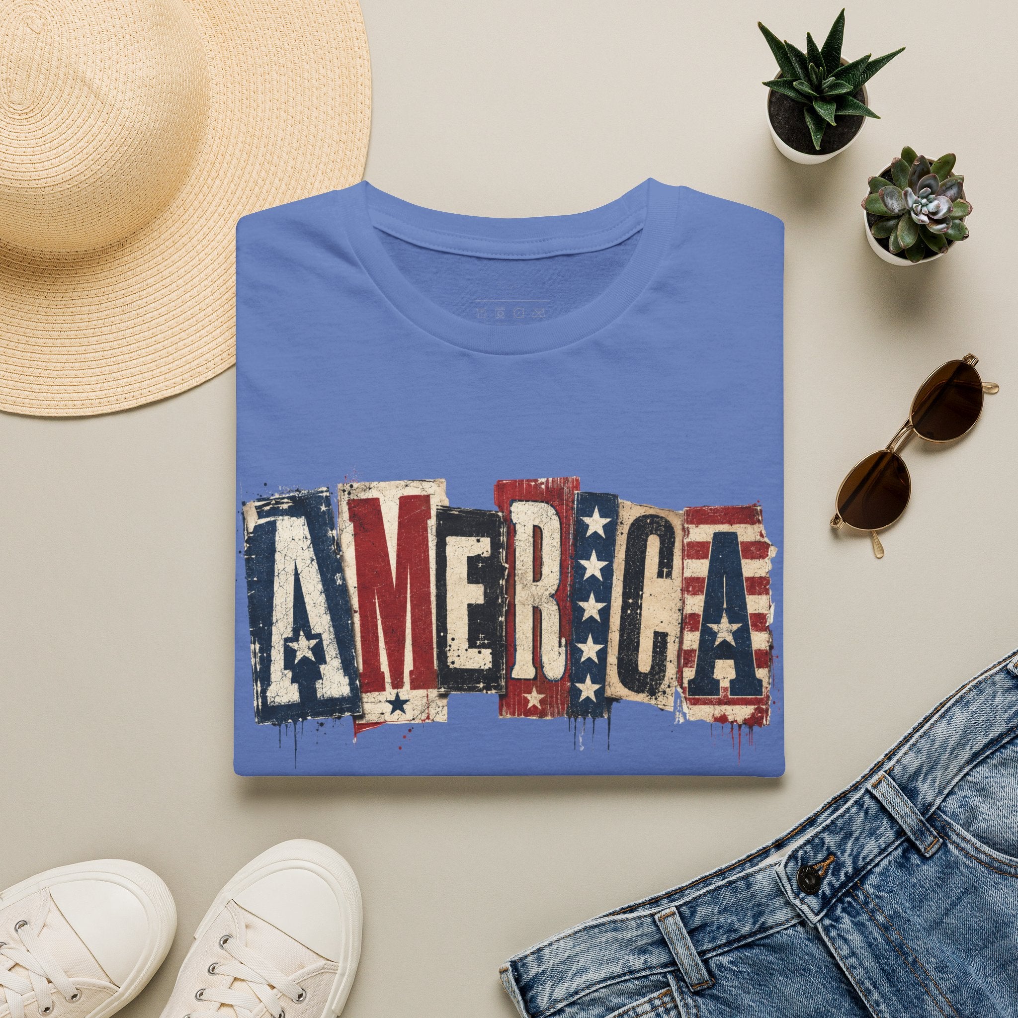 America Vintage Flag T-Shirt — Patriotic USA Graphic Tee for 4th of July