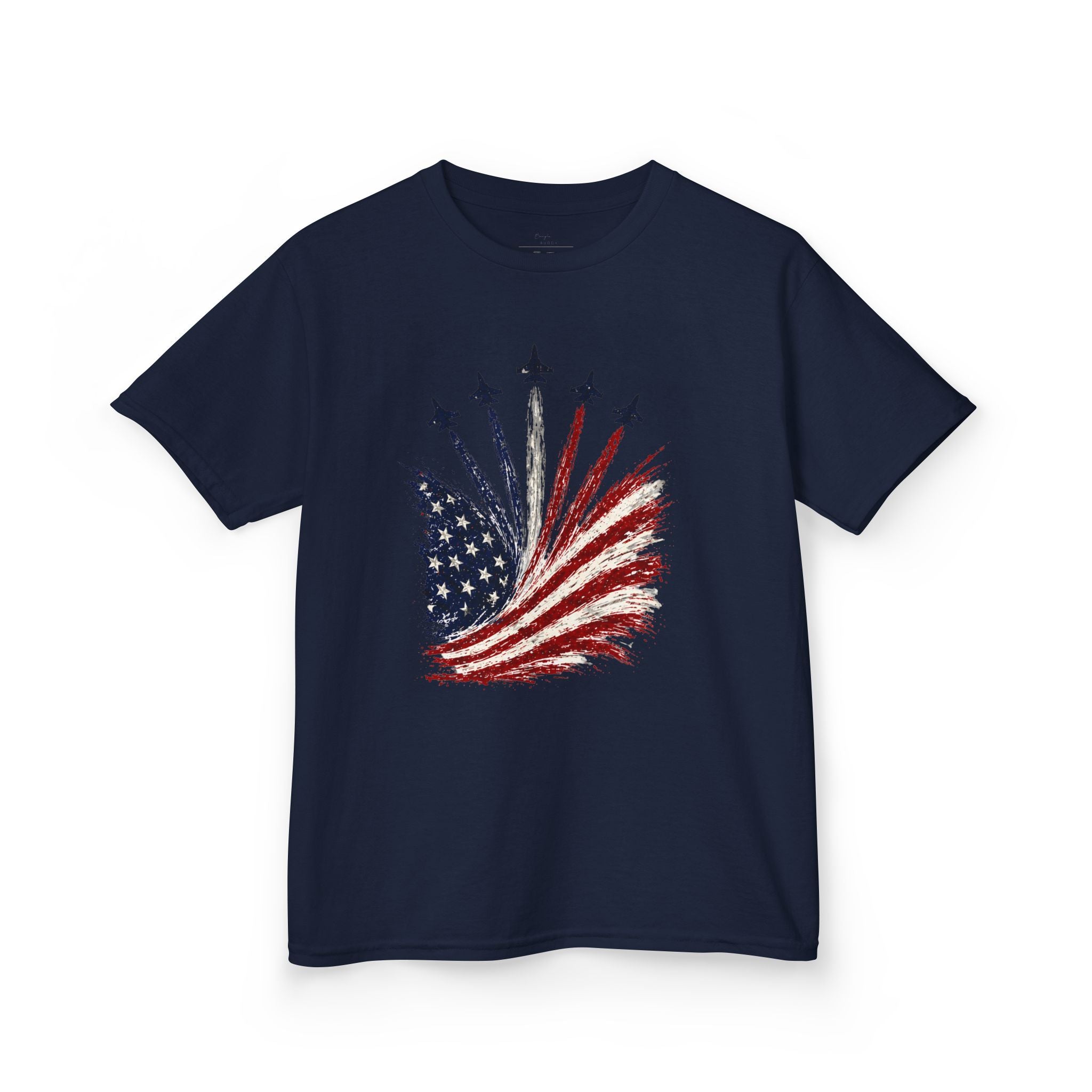 Youth,Kids T-Shirt — American Flag Jet Flyover Graphic (Patriotic 4th of July)