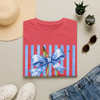 Cherry Graphic T-Shirt — Blue Bow & Striped Summer Tee