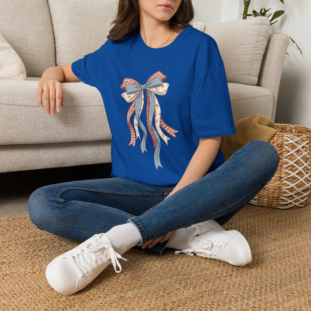 Bow Ribbon T-Shirt — Vintage Americana Floral & Gingham Bow Tee