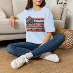 Patriotic Floral Flag T-Shirt — Americana Bow Stars & Stripes Top