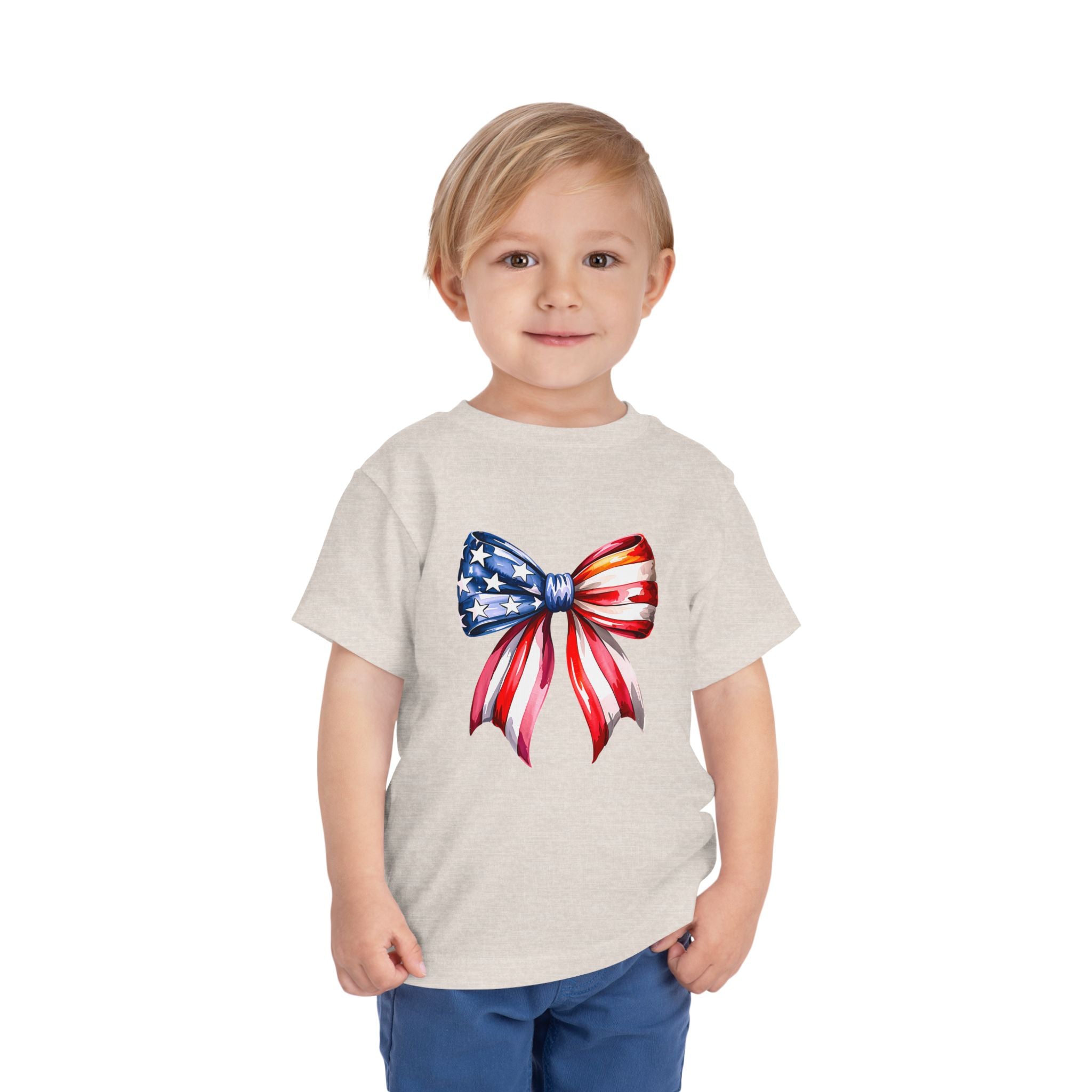 Toddler Tee — Patriotic American Flag Bow Graphic (4th of July Kids Shirt)