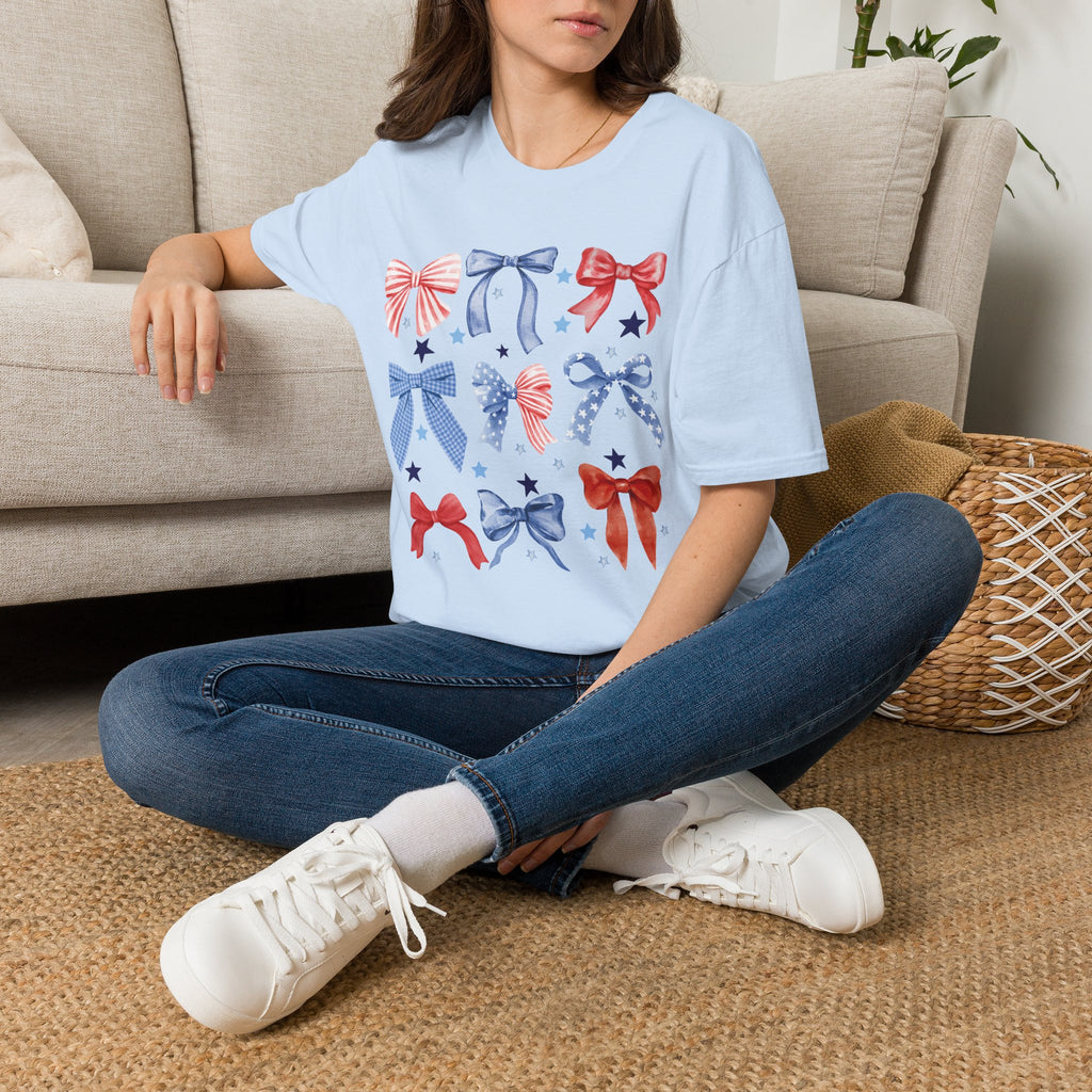 Patriotic Red White Blue Bow T-Shirt — Stars & Ribbon Graphic Tee