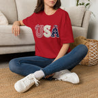 USA Applique T-Shirt — Patriotic 4th of July Flag Letter Tee
