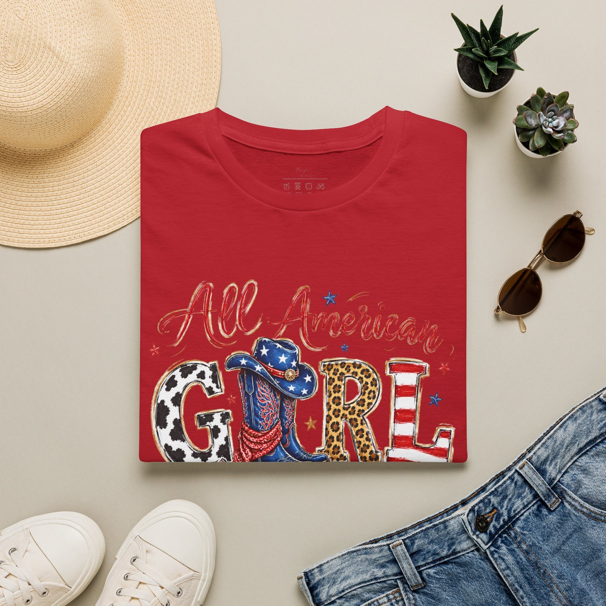 All American Girl T-Shirt — Patriotic USA Leopard & Flag Graphic Tee