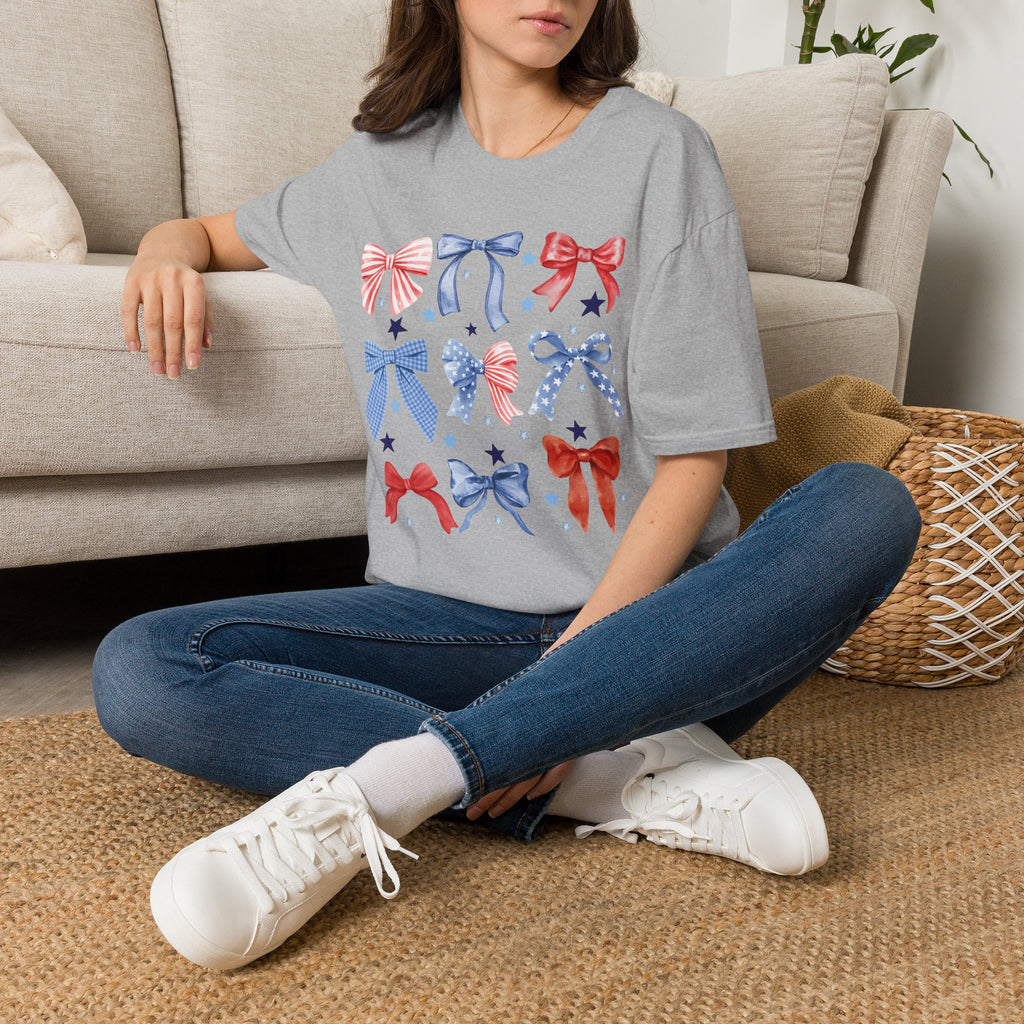 Patriotic Red White Blue Bow T-Shirt — Stars & Ribbon Graphic Tee