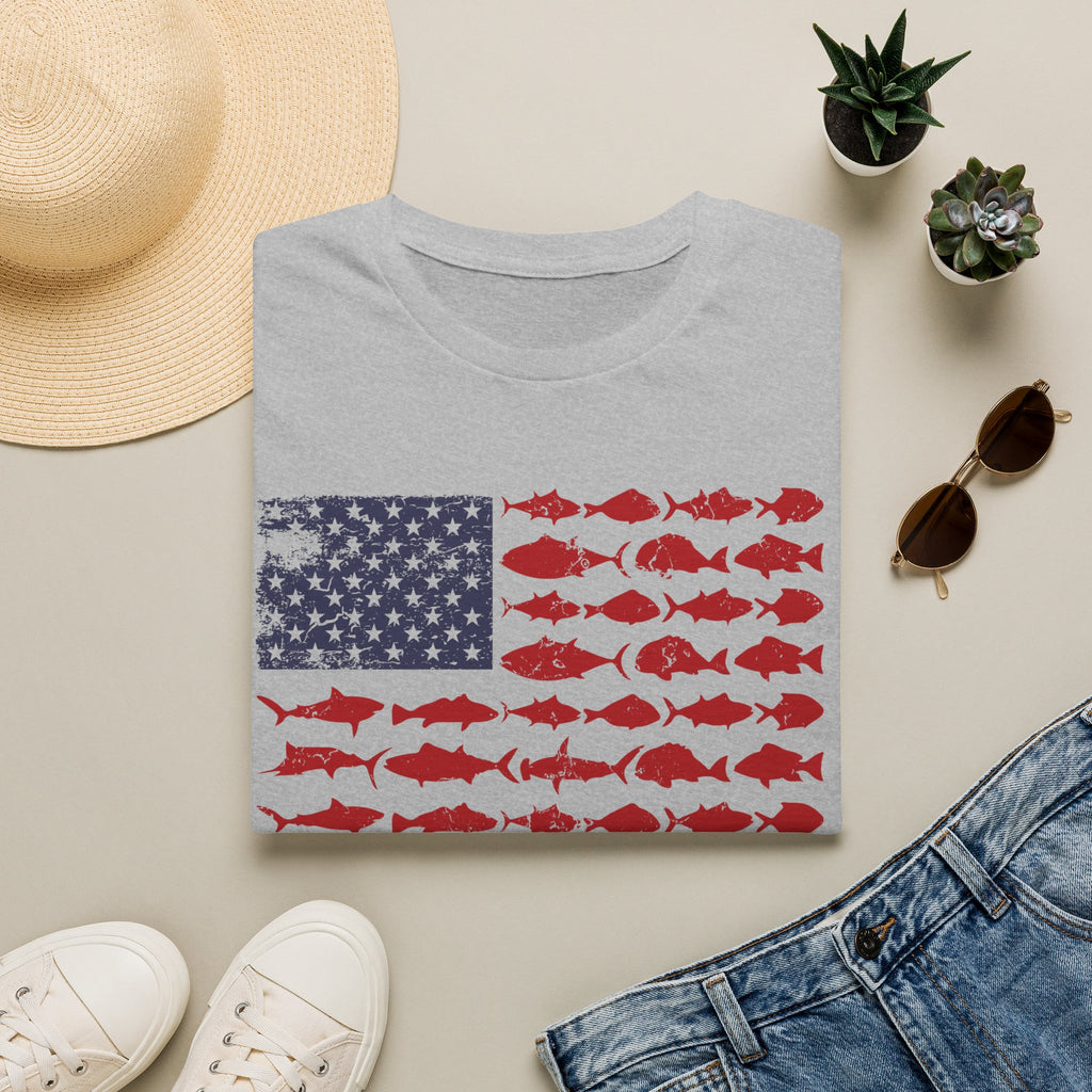 American Fishing Flag T-Shirt — Patriotic Fish Graphic Tee