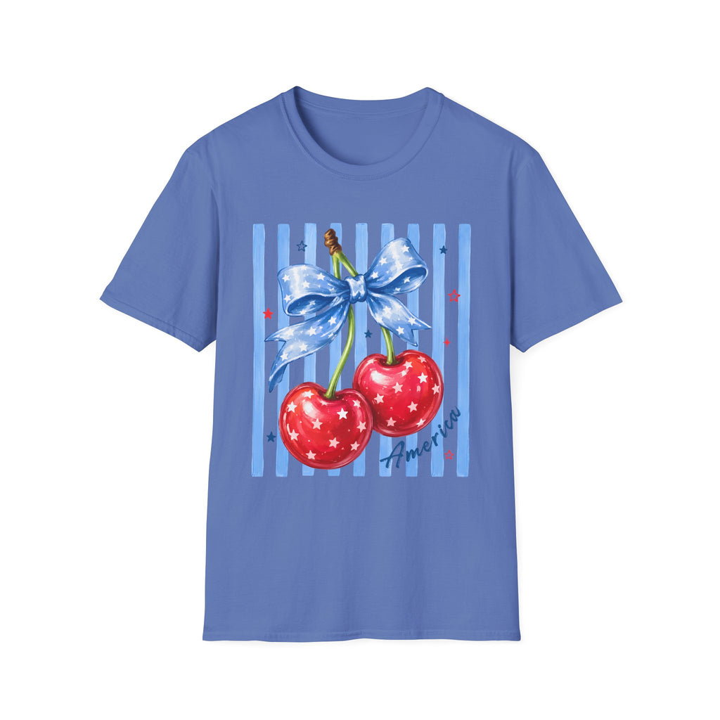 Blue Bow & Striped, Cherry  Summer Tee