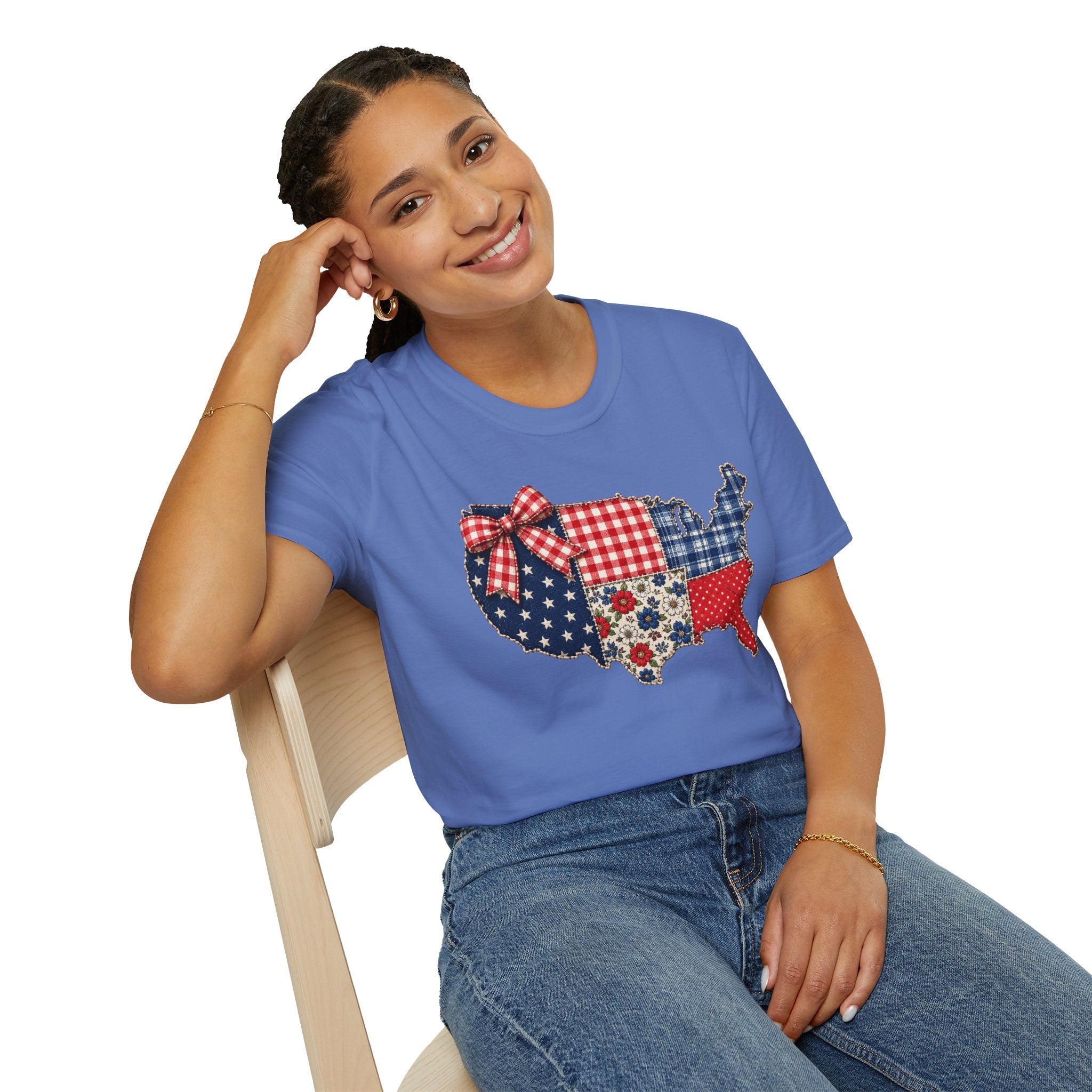 Quilted Red White & Blue Map Tee