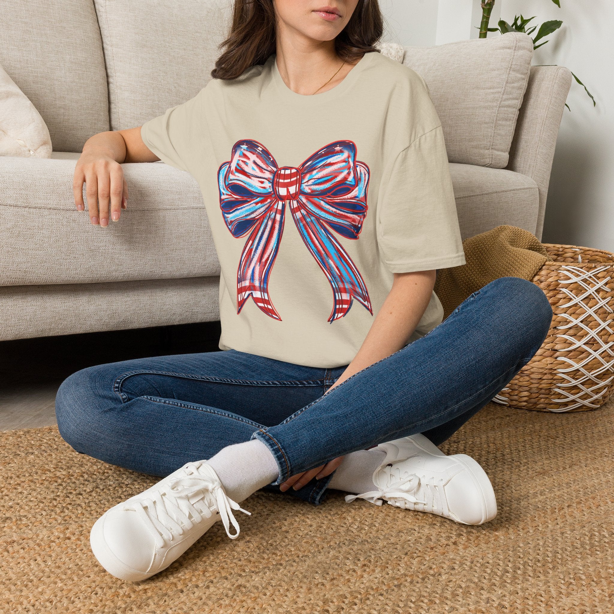 Patriotic Red White Blue Bow T-Shirt