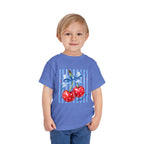 Toddler Tee Cherry Bow   — Cute Red Cherries with Blue Stripes