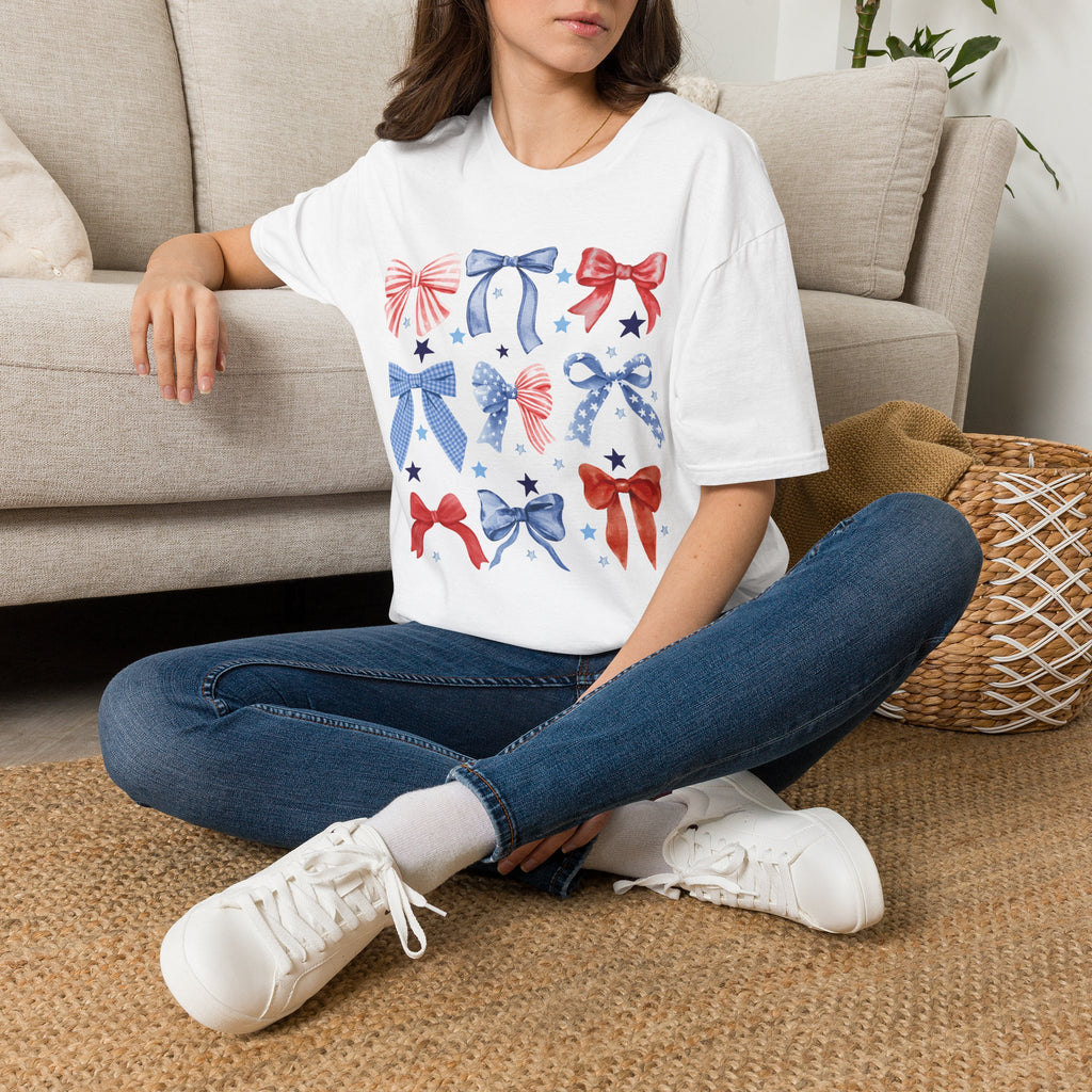 Patriotic Red White Blue Bow T-Shirt — Stars & Ribbon Graphic Tee
