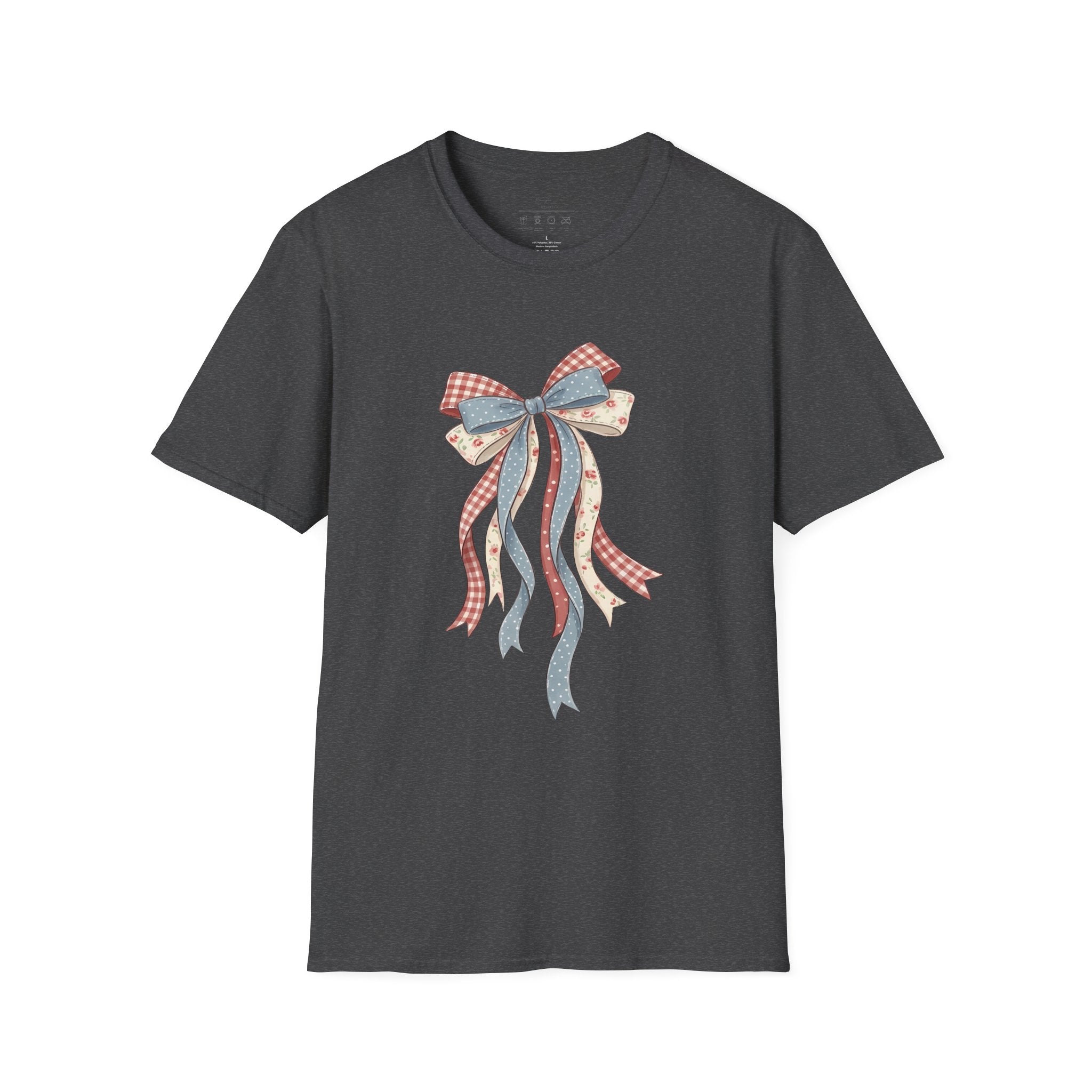 Bow Ribbon T-Shirt — Vintage Americana Floral & Gingham Bow Tee