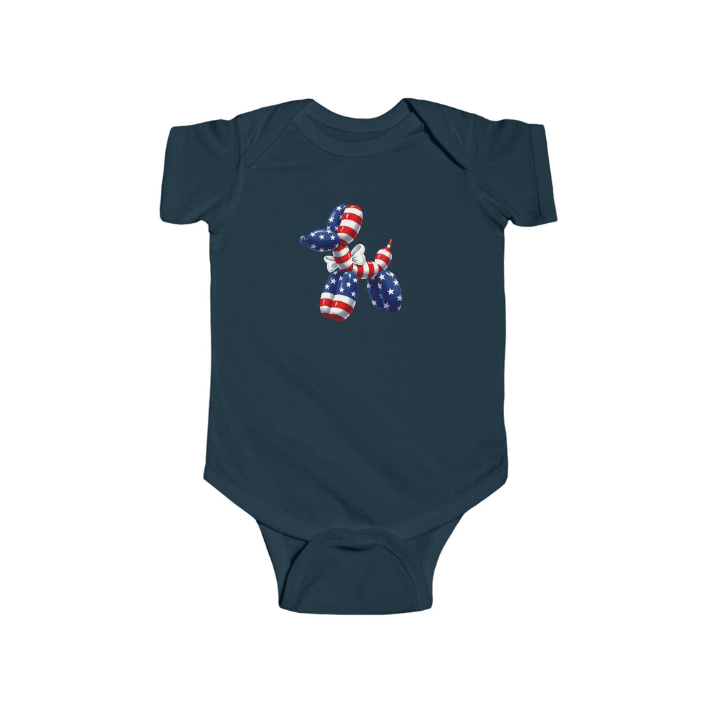 Patriotic Balloon Dog Baby Bodysuit — USA Flag Infant Onesie