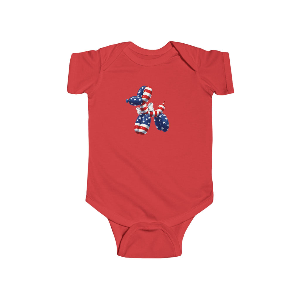 Patriotic Balloon Dog Baby Bodysuit — USA Flag Infant Onesie