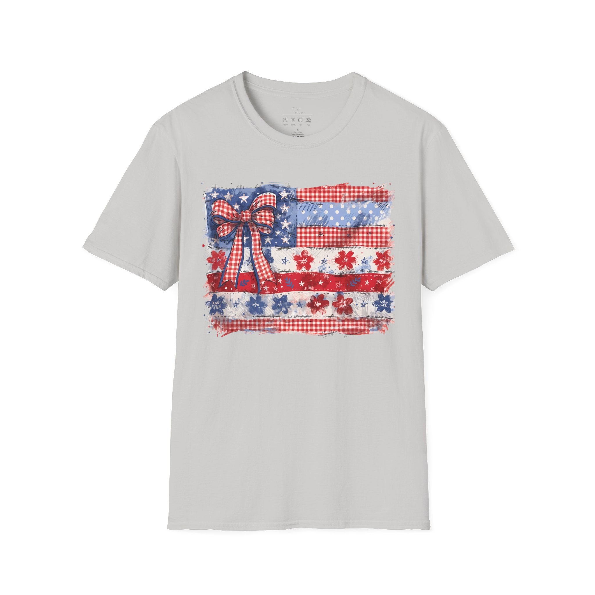 Patriotic Flag Bow T-Shirt — American Red White Blue Fourth of July Tee