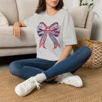 Patriotic Red White Blue Bow T-Shirt — 4th of July Americana Graphic Tee