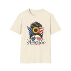 T-Shirt — Patriotic Sunflower Messy Bun (America)