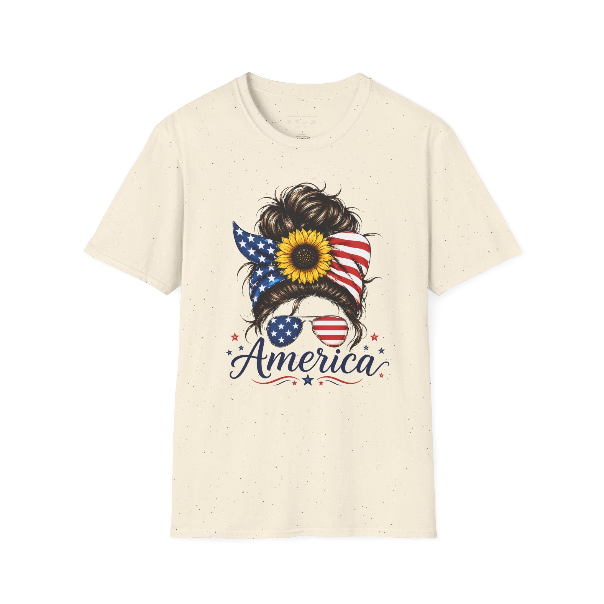 T-Shirt — Patriotic Sunflower Messy Bun (America)