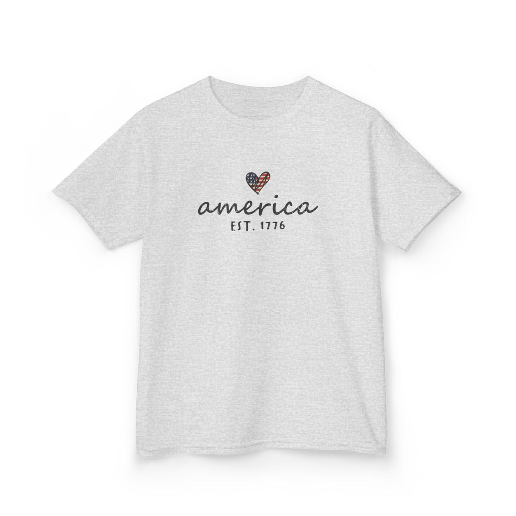 Youth, Kids Tee - 'america EST. 1776' Heart Flag Patriotic T-Shirt for Fourth of July