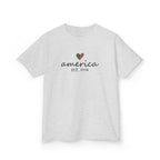 Youth, Kids Tee - 'america EST. 1776' Heart Flag Patriotic T-Shirt for Fourth of July
