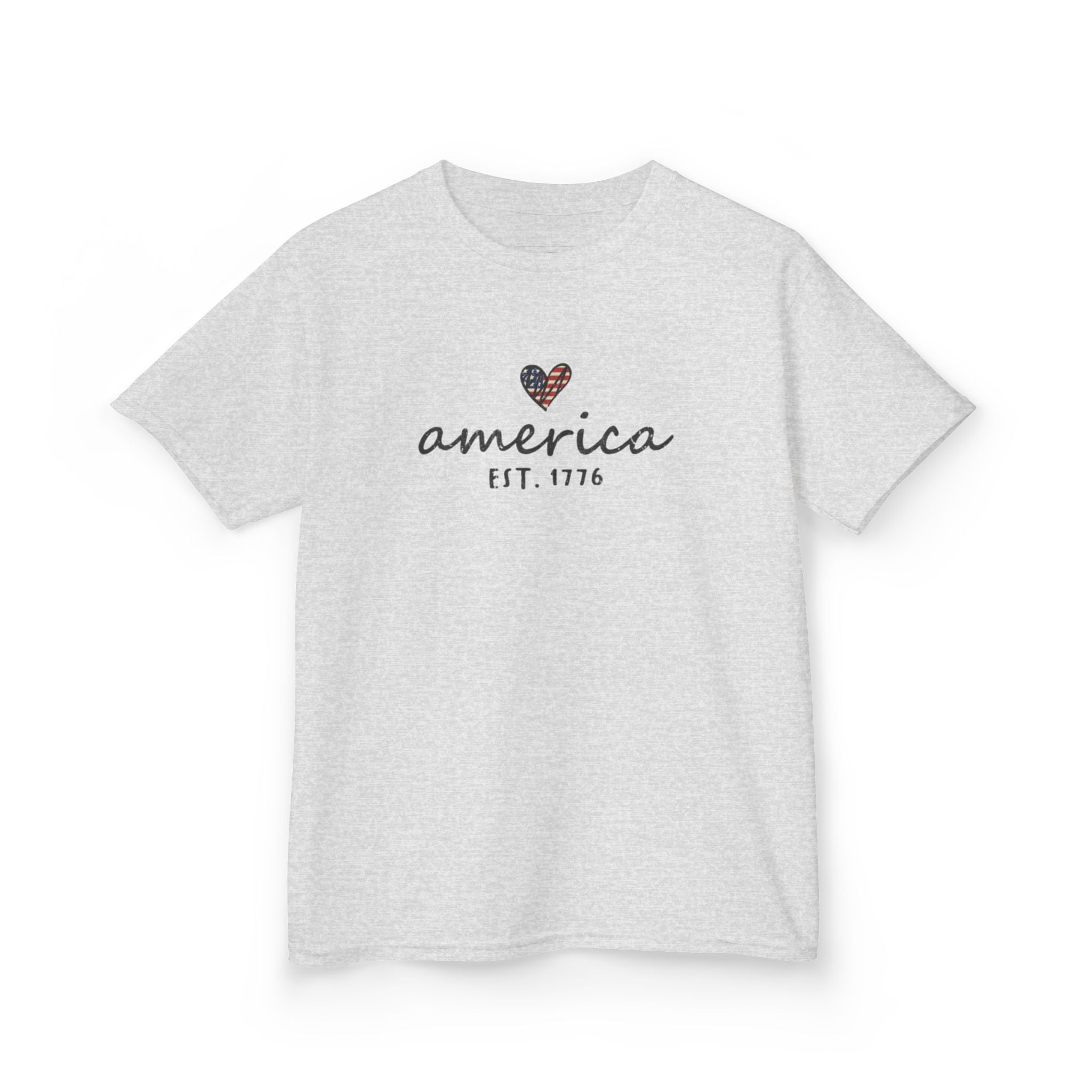 Youth, Kids Tee - 'america EST. 1776' Heart Flag Patriotic T-Shirt for Fourth of July