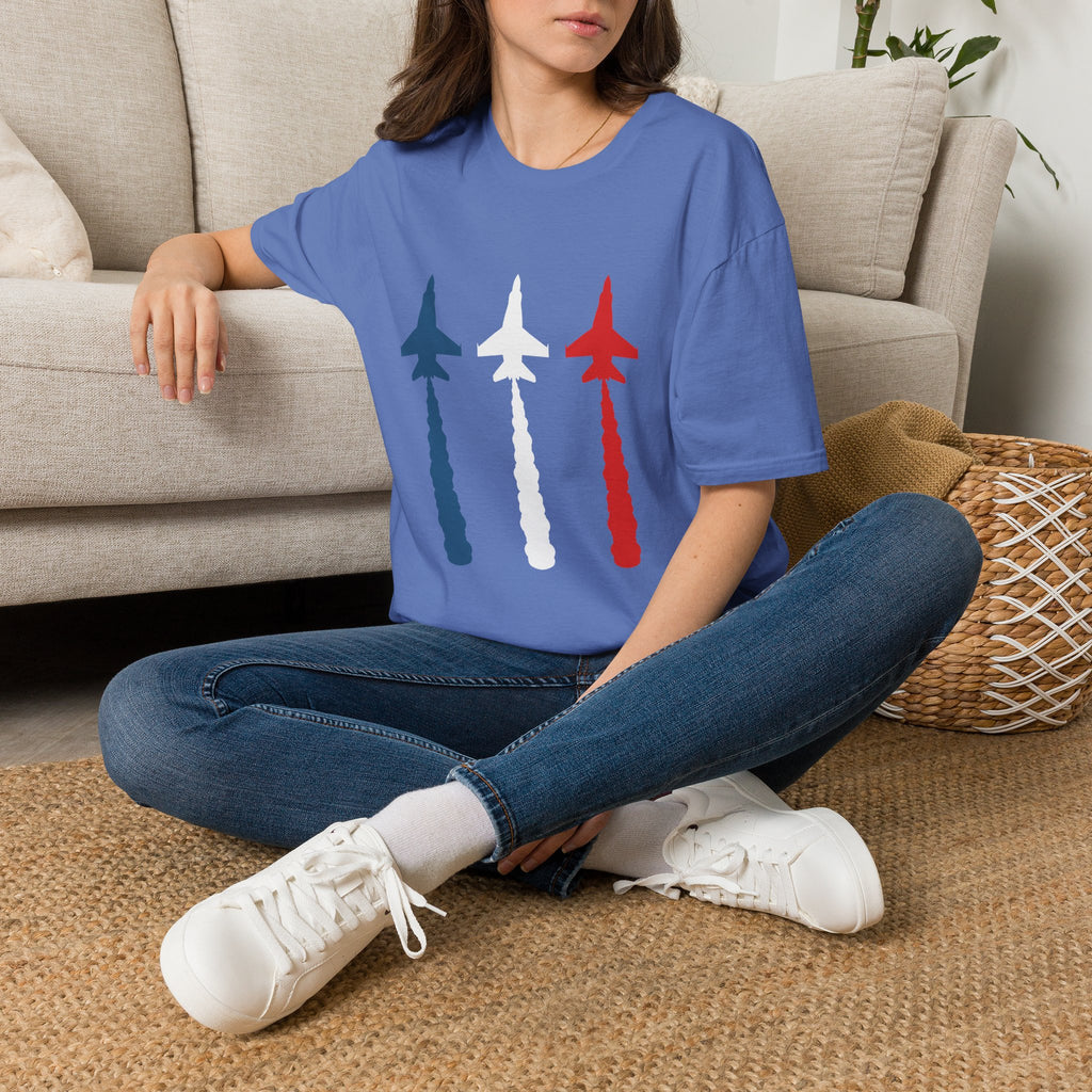 Patriotic Fighter Jet T-Shirt — Red White & Blue Military Aircraft Tee