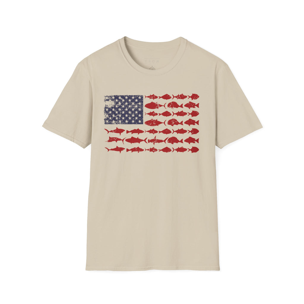 American Fishing Flag T-Shirt — Patriotic Fish Graphic Tee