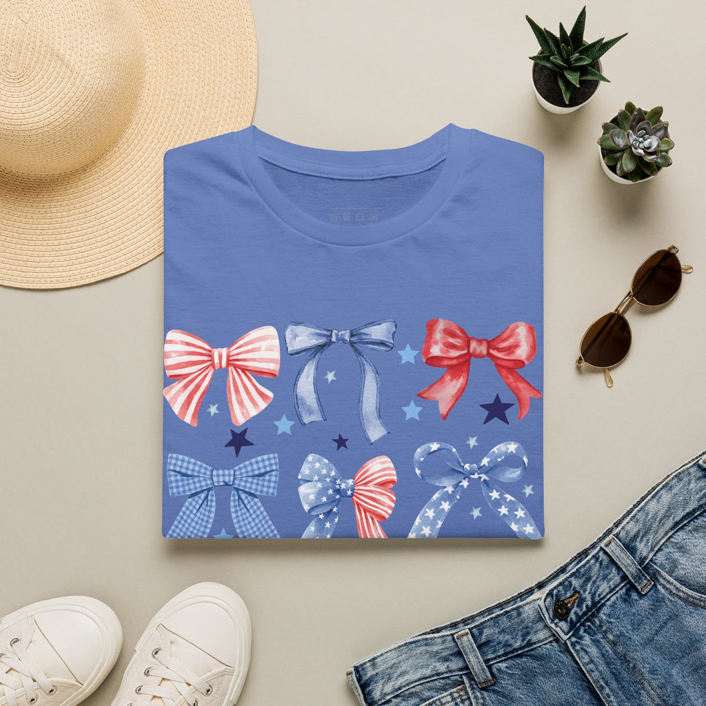 Patriotic Red White Blue Bow T-Shirt — Stars & Ribbon Graphic Tee